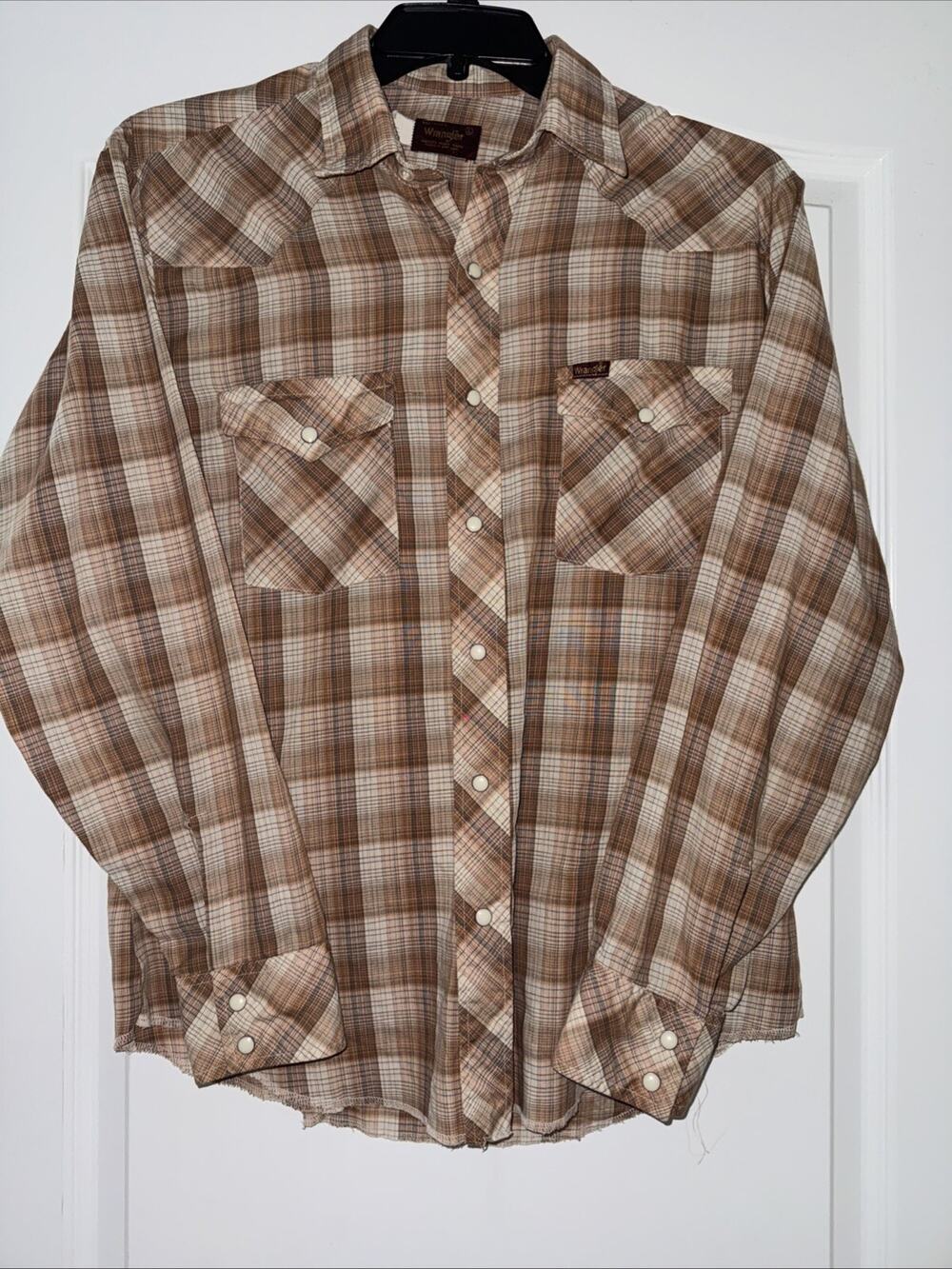 Wrangler Western Plaid Shirt Button Up Shirt Mens Large Pearl Snap